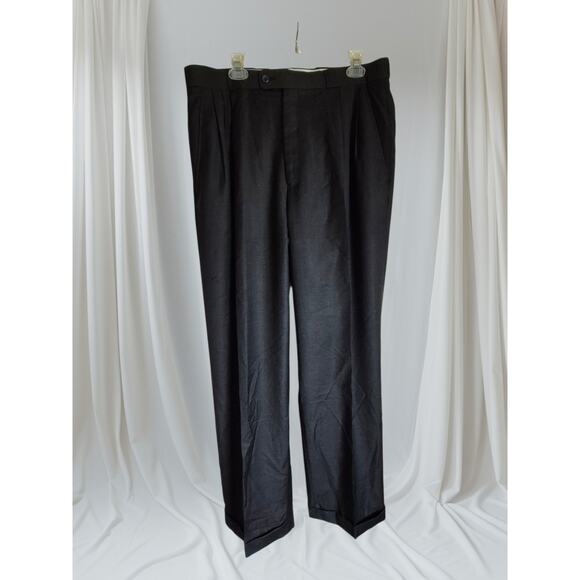 Andre Lanzino Men’s Dress Pants 36L Black 100% Wool Pleated Cuffed Hem Old Money - Picture 3 of 7